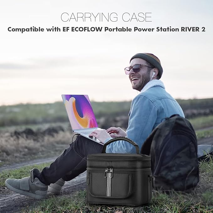 Carrying Case Compatible with ECOFLOW River 2 Power Station, Two-Layer Generator Storage Bag with Ventilated Zipper Windows & Quick Access, Includes Shoulder Strap for Camping Travel