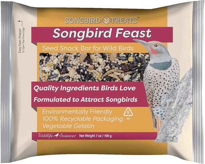 Wildlife Sciences Songbird Treats Seed Bars | 12 Pack of 8 oz Bird Seed Cakes for Wild Birds (Songbird F)