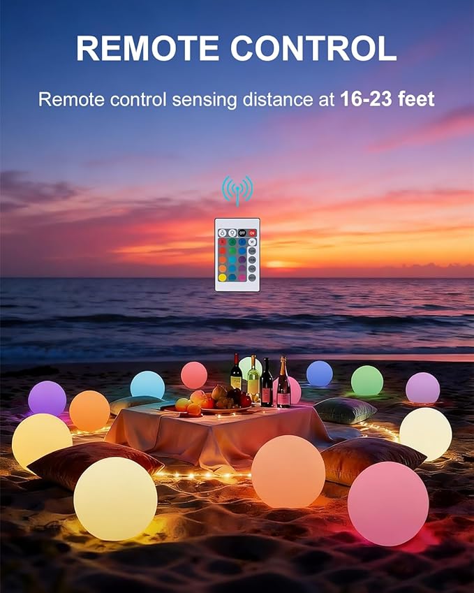 shumi 8-inch Solar Globe Lights Outdoor Waterproof, LED Solar Ball Light Outdoor 16 RGB Colors 4 Modes with Remote Control, Solar Shpere Lamp Orb Light for Outside Garden Yard Bar Party Pool