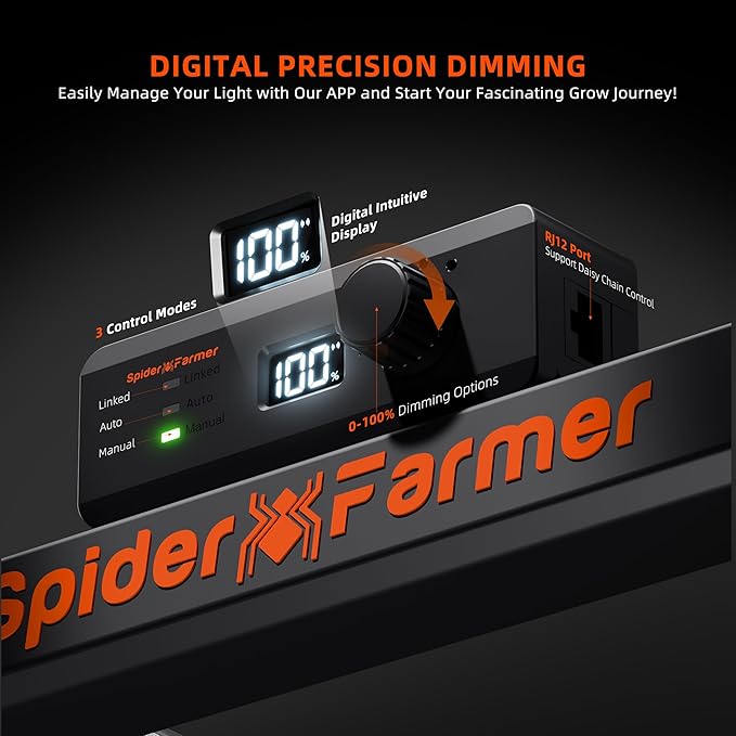 Spider Farmer SE1500 150W LED Grow Light, 2x2ft Coverage, App & Digital Dimming Control, Full Spectrum Bar Style Grow Light for Indoor Plants