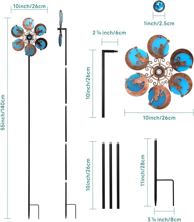 Wind Spinners Outdoor for Yard & Garden, Whimsical Cat Yard Spinner, Metal Wind Spinner with Reflective Acrylic Gem, Outdoor Decorations with Soft Nighttime for Lawn & Patio