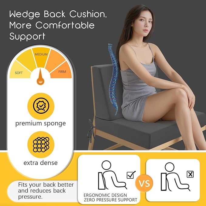 Outdoor Cushions for Patio Furniture, Outdoor Seat and Back Cushion, Waterproof Hampton Bay Deep Seat Replacement Couch Cushions for Garden Lawn, 28.5x28.5 Grey