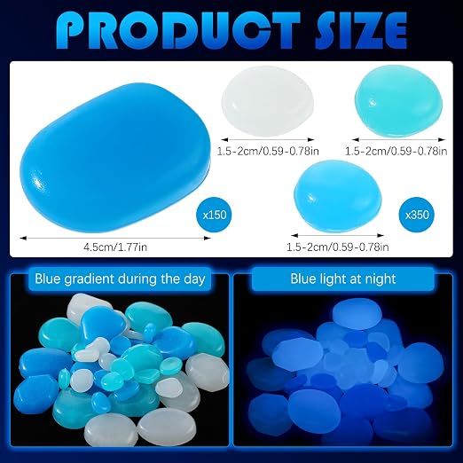 Novabright 500 Pcs Glow in The Dark Rocks, Glow Pebbles for Landscaping Outdoor Decor Glowing Rock Powered by Light or Solar for Garden Lawn Yard, Aquarium, Walkway, Fish Tank, Pathway