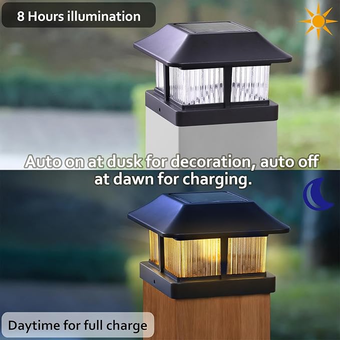 Dynaming 4x4 Solar Post Cap Lights Outdoor with 2 Color Modes, Fence Post Solar Lights Black Shell Brightness LED Lantern Lamps Waterproof for Garden Deck Patio, Fit 4x4 Wooden/Vinyl Posts, 6 Pack