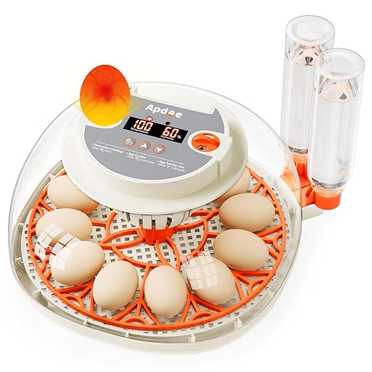 APDOE Egg Incubators for Hatching Eggs, Temperature and Humidity Control, Automatic Egg Turning, Egg Candler, External Water Bottle, Air Vent, for Chicken, Duck & Quail Eggs, 12 Eggs