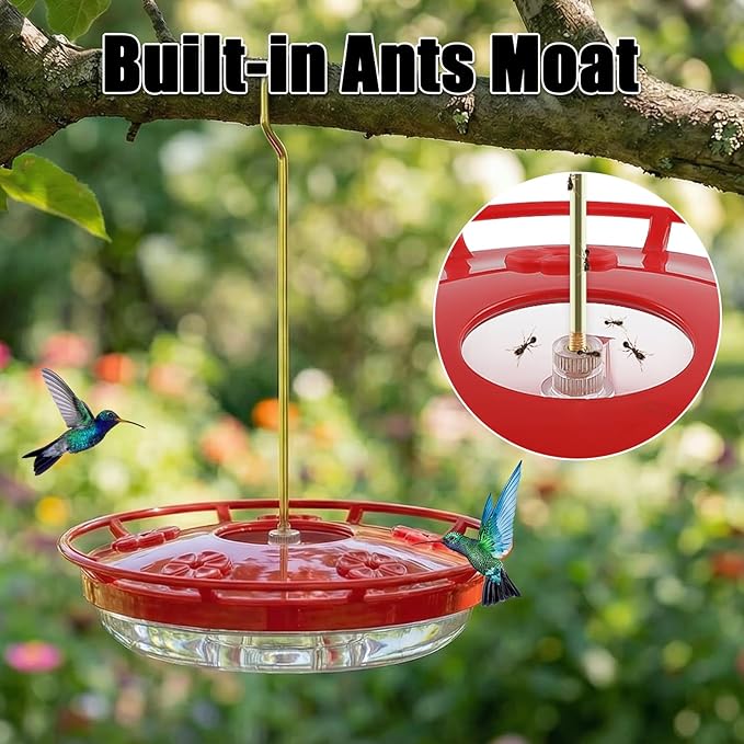 FEED GARDEN Hummingbird Feeders for Outdoors, 2 Pack 16oz Leak-Proof Disc Feeder with Built-in Ant Moat, 5 Feeding Ports, Wide Mouth Easy Clean, BPA-Free Plastic for Garden Patio Backyard