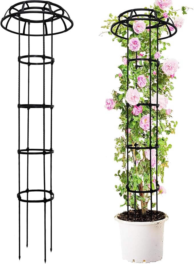 65-Inch Garden Trellis for Climbing Plants,Heavy-Duty Metal Obelisk with Mushroom Top,Stable Support for Potted Clematis,Tomato,Cucumber,Rose,Pea & Vine