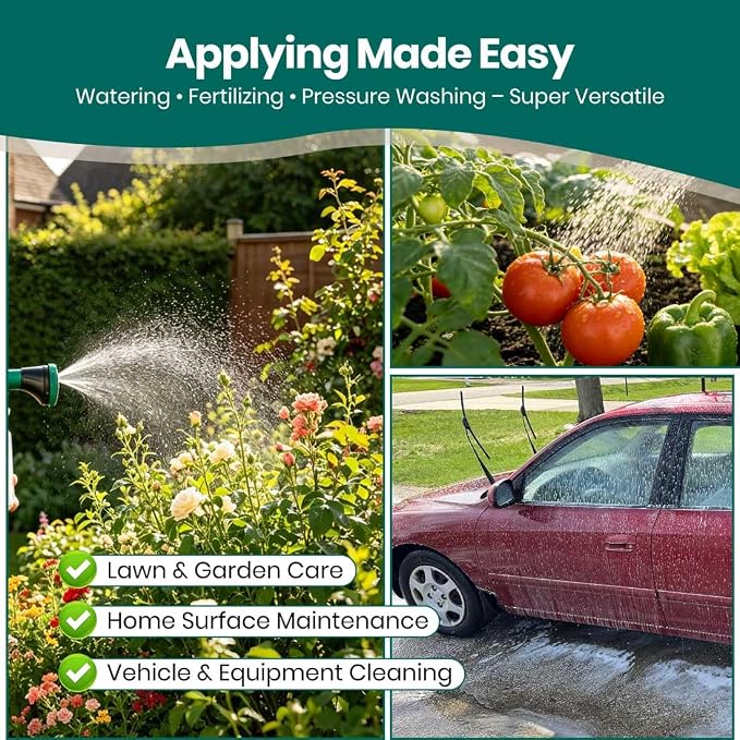 VENETIO 5-Dial Hose Attachment Spray Gun Pro with 6 Watering Patterns Nozzle and 30oz Refillable Bottle, Versatile Hose-End Garden Sprayer for Liquid Fertilizer, Weed Killer, Soap & Outdoor Cleaning