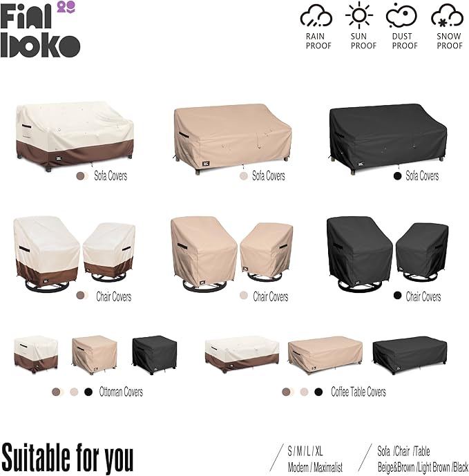 Patio Chair Cover Single Pack-30Wx34Dx38H inches,100% Waterproof Heavy Duty Outdoor Furniture Covers Waterproof,Beige&Brown Modern Style Patio Furniture Cover