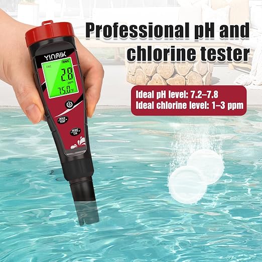 Pool Chlorine pH Meter Digital Salt pH Tester for Salt Water Pool Hydroponic pH Conductivity Meter YINMIK 7 in 1 pH Free Chlorine Salinity ORP EC TDS Temp Reader for Aquarium Drinking Water Koi Pond