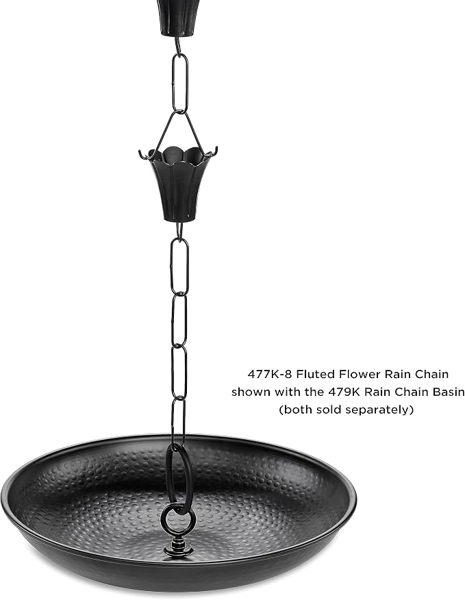 Fluted Flower Black Aluminum 8.5 ft. Rain Chain with Gutter Installation Clip by Good Directions