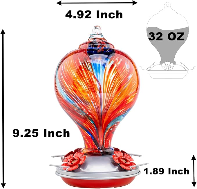 Muse Garden Hummingbird Feeders Blown Glass Hummingbird Feeder, Garden Backyard Decor, 32OZ, Mexican Stripes | Muse Garden Hummingbird Feeders Blown Glass Hummingbird Feeder, Garden Backyard Decor, 32OZ, Mexican Stripes