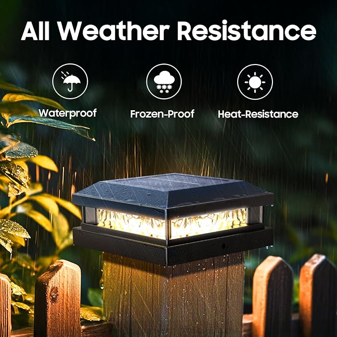 Bosceos 8-Pack Solar Post Lights, 2-Colors Mode 16LEDs Outdoor Decorative Post Cap Lights, Waterproof Solar-Powered Fence Posts Light, Fit 4x4, 5x5 Vinyl/Wooden Posts in Garden Yard Porch Deck, Black