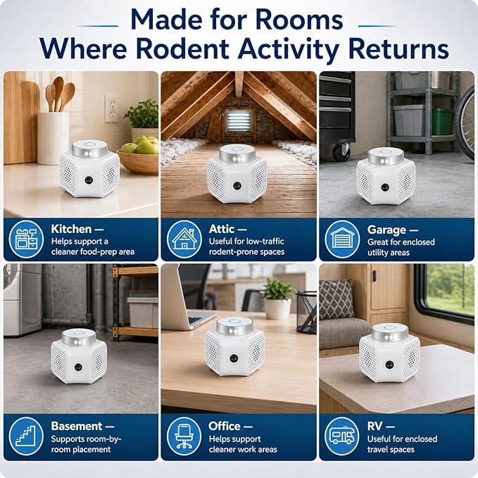 Ultrasonic Mouse Repellent Plug in Indoor, No-Touch Rodent Repellent for Home, 3 Modes with LED Strobe Light, Electronic Pest Control for House, Attic, Garage, Basement, Office and RV
