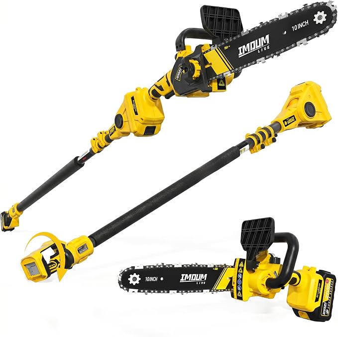 10-Inch Pole Saws for Tree Trimming, 1000W Brushless Mini Chainsaw with 14.6FT Max Reach, 3.0Ah Battery Powered Tree Trimmer Electric Pole Saw, Tool-Free Chain Tension, Auto Oiler, 180°Pivoting Head