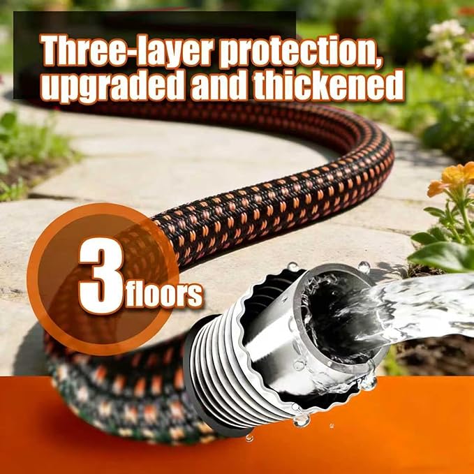 Garden Hose 25ft, Non-Expanding Lightweight Kink-Free Water Hose, Flexible Outdoor Hose with Aluminum Fittings, Abrasion Resistant & Easy to Store for Yard, Lawn, Car Washing, Watering