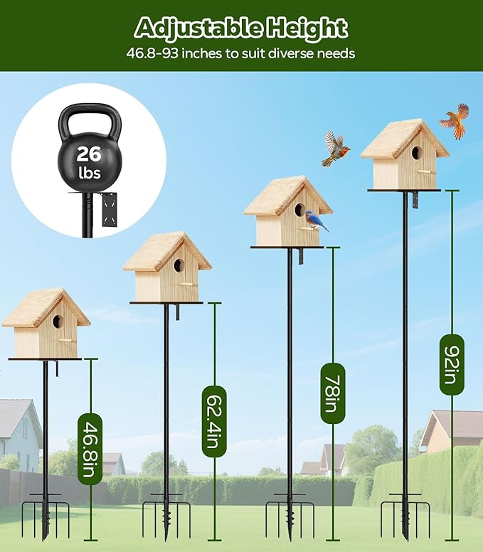MoKo Bird Feeder Pole, 92 inch Bird Feeding Station Heavy Duty with Squirrel Baffle and 9 Prong Base, Includes Water Bowl and Mesh Tray for Feeding, for Gardens and Courtyards, No Bird House, Black