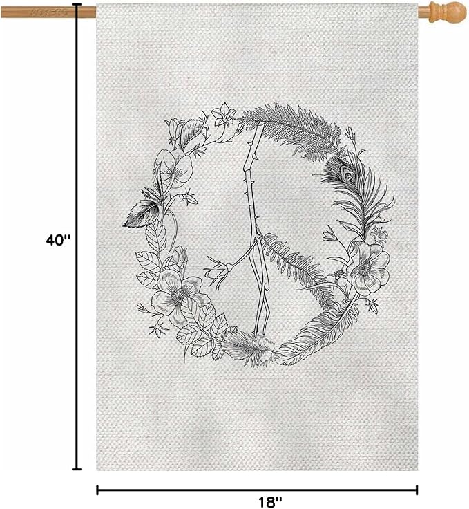 AOYEGO Peace Sign House Flag 28 x 40 Inch Large Vertical Double Sided Boho Hippie Wreath Seasonal Outside Décor for Garden Yard Farmhouse Flags
