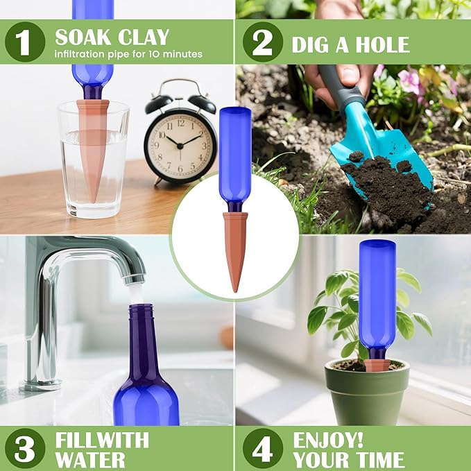 6 Pack Self Watering Globes Spikes for Plants Terracotta Automatic Plant Waterer Stakes with 25.5 oz Plastic Bottles Keep Plants Watered for 7-9 Days (Blue)