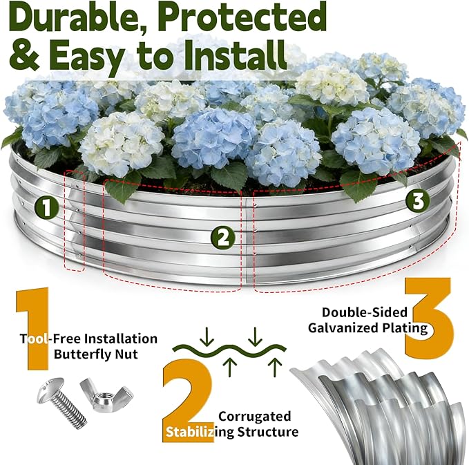4FT Galvanized Raised Garden Bed,VivaGarden 60 Inch Durable Round Raised Bed Planters Outdoor, Metal Above Ground Flower Bed for Gardening