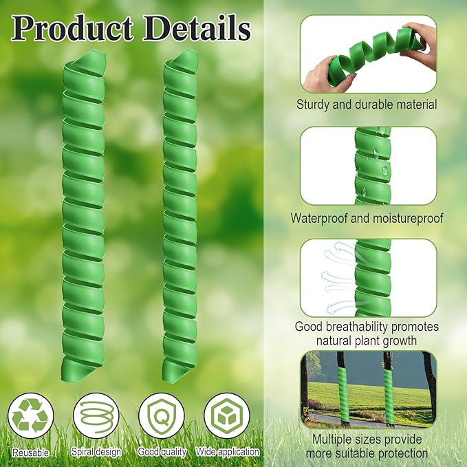 Wesiti 20 Pcs Tree Trunk Protector Plastic Spiral Trunk Tree Wrap Guard Bark Tube Protectors to Protect Bark Saplings from Deer Cats Rodents Rabbit Mowers (Green)