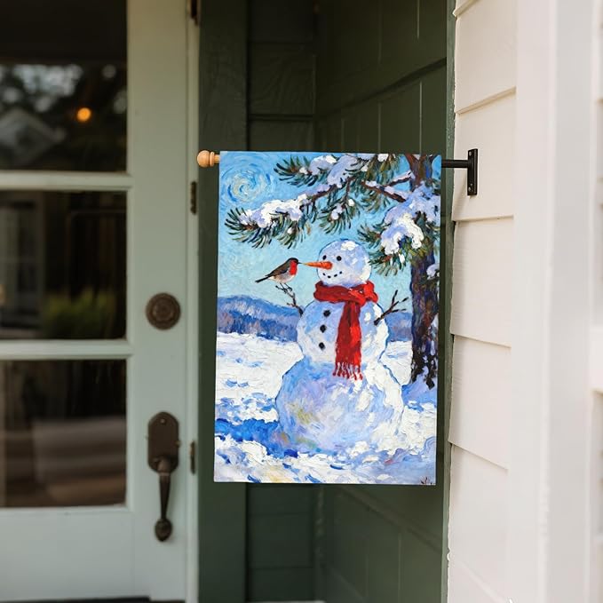 Winter Snowman House Flag 28x40 Inch Winter Snow Scene Cardinal Tree Holiday Decorative Garden Flags for Outside Double Sided Seasonal Outdoor Home Farmhouse Decoration Yard Porch Decor