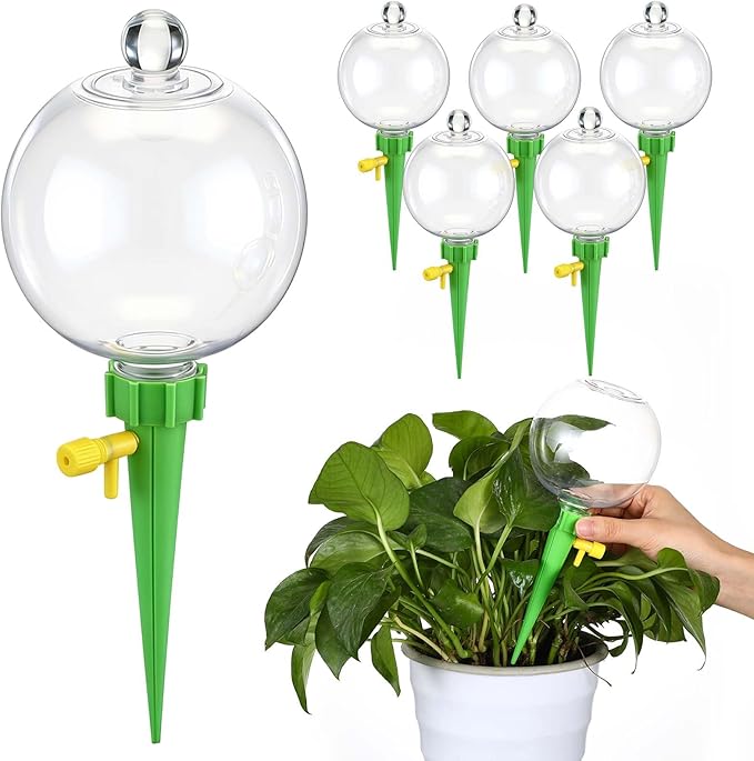 6 Pcs 17oz Plant Self Watering Globes for Indoor Outdoor Adjustable Plants Plastic Water Bulbs Top Fill Plant Self Watering Planter Insert Devices System Water Spikes Stakes