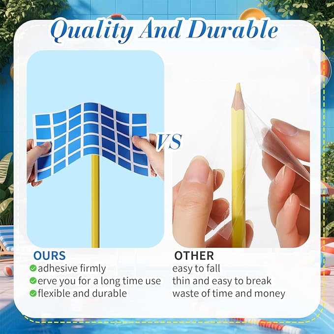 Yexiya 6 Pcs PVC Pool Repair Patches 8.45x5.51 Inch - Heavy-Duty Vinyl Adhesive Patch Kit for Above Ground Pools, Air Mattress, Inflatable Boats, Tents(Plaid,Blue White)