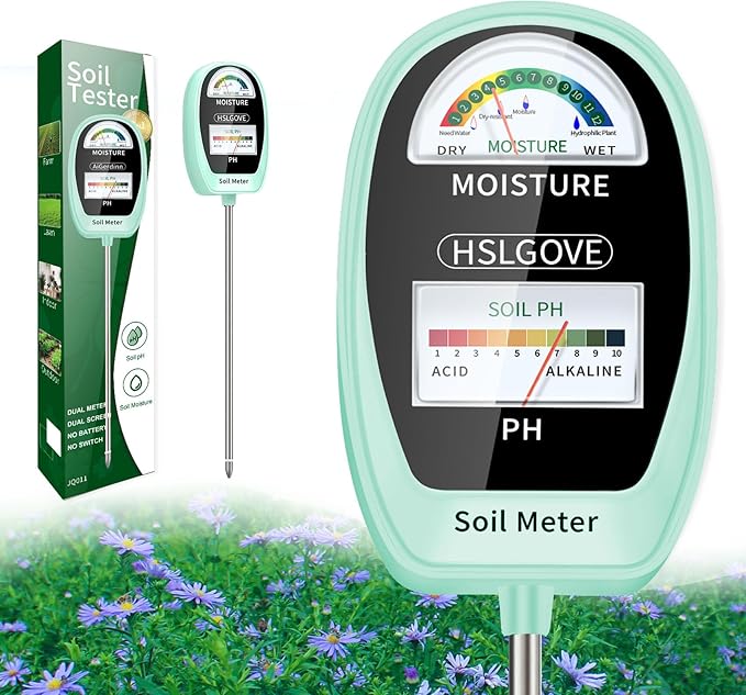 HSLGOVE Soil Test Kit, 2-in-1 Soil Moisture Meter/Soil PH Meter, Dual Screen Soil Tester, Soil Moisture Meter for Plants Watering/Gardening for Lawn,Farm Indoor&Outdoor Use-Tea Green