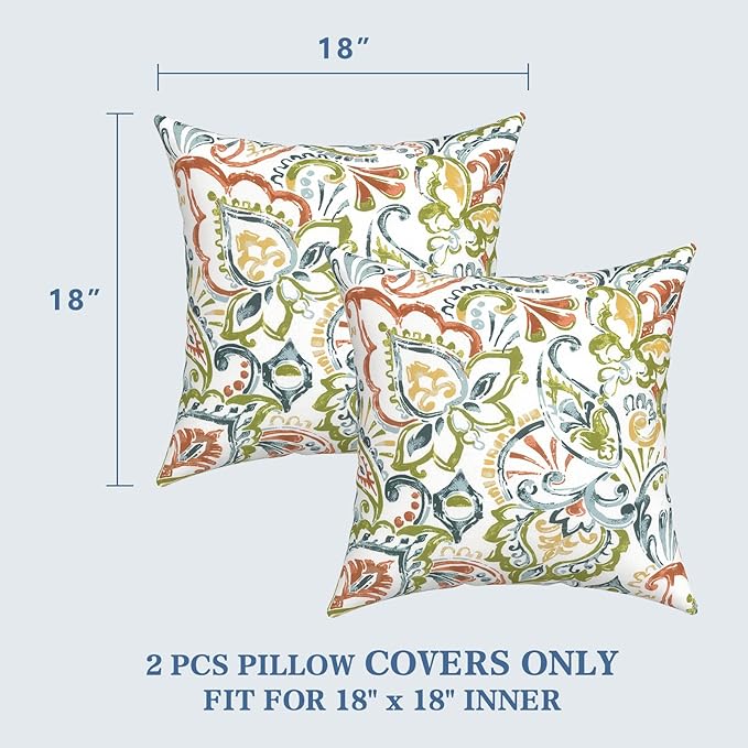 LVTXIII 2 Pack Outdoor Pillow Covers ONLY 18x18 Inch, Water-Repellent Square Decorative Cushion Covers for Patio Furniture, Garden, Sofa, Paisley Botanical