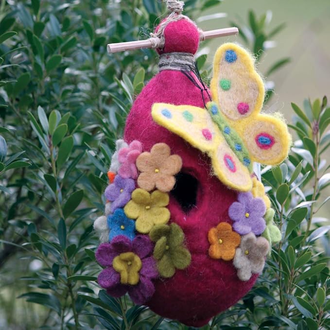 Global Crafts Felt Birdhouse - Butterfly Design - Wool