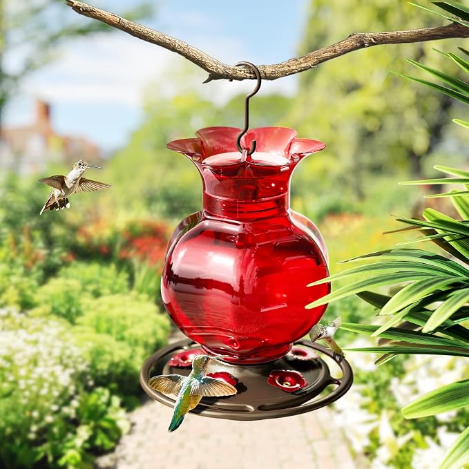 Auslar Pomegranate Shape & Mushroom Shape Hummingbird Feeders for Outdoors Hanging Ant and Bee Proof