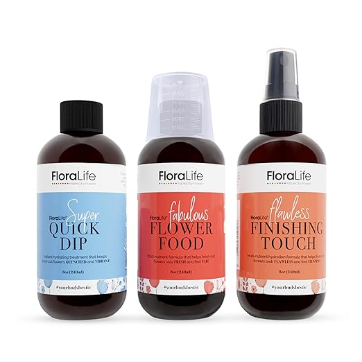 FloraLife Wedding Flower Care Kit - Quick Dip, Finishing Touch & Flower Food for Bridal Bouquets, Bridesmaid Flowers & Centrepieces - 3 x 8oz