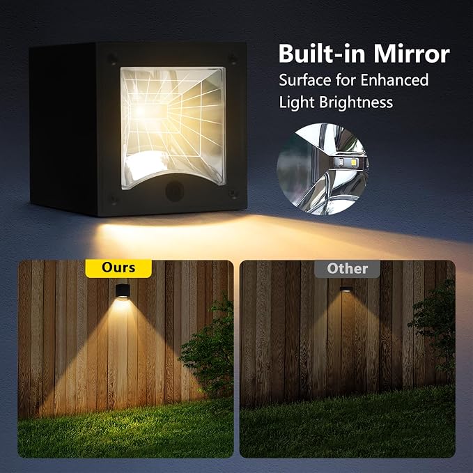 Solar Wall Lights Outdoor Dusk to Dawn Solar Light with Warm White & RGB Modes 4 X 4 ft Modern Square LED Downlights for House Numbers, Mailbox, Address, 2 Pack