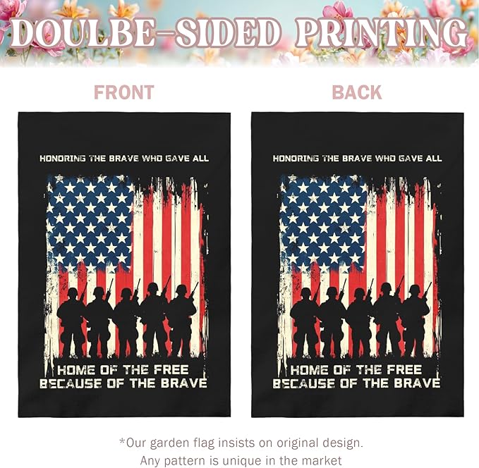Memorial Day Patriotic House Flag Honoring Fallen Soldiers Home Of The Free Because Of The Brave Outdoor Yard USA Flags Honor And Brave Garden Banner Lawn Porch Patriotic Decor 28 x 40 Inch