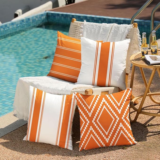 DFXSZ Outdoor Pillow Covers 18x18 Inch Set of 4 Waterproof Modern Geometry Throw Pillows Outdoor Summer Waterproof Decor for Patio Funiture Garden Polyester Cushion Covers 013E