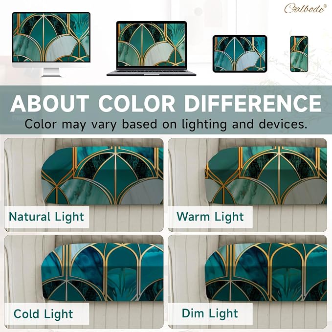 CALBODE 12Pcs Stretch Patio Cushion Cover, Art Deco Geometric Pattern Couch & Sofa Slipcovers for Patio Furniture Cushions Washable Reusable Couch Covers Replacement for All Season(Green, Cover Only)
