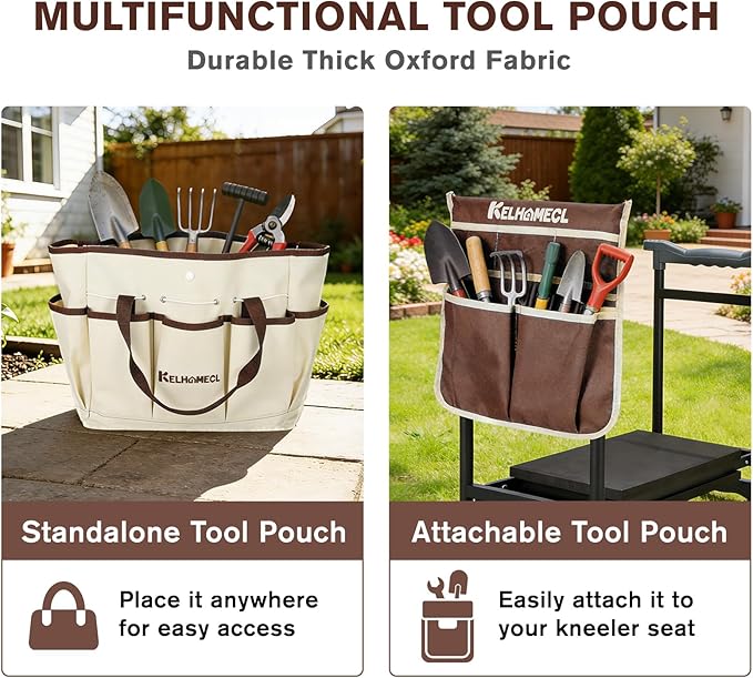 Garden Kneeler and Seat, Extra Wide Thick EVA Pad, Heavy Duty Foldable Garden Bench Holds 350lbs, Ergonomic Kneeling Stool with Garden Tool Pouches, Gardening Gifts for Women, Men, Seniors