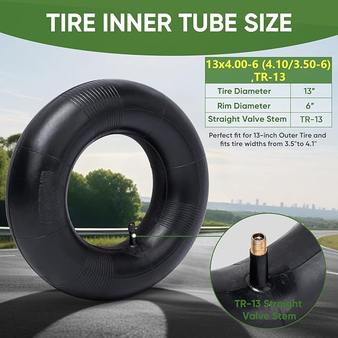 TICONN 13x4.00-6, 4.10/3.50-6 Tire Inner Tube, 2 Pack Inner Tire Tube for Wheelbarrow Tires, Replacement Tube with TR-13 Straight Valve Stem for Wheelbarrows, Lawn Mowers, Hand Trucks