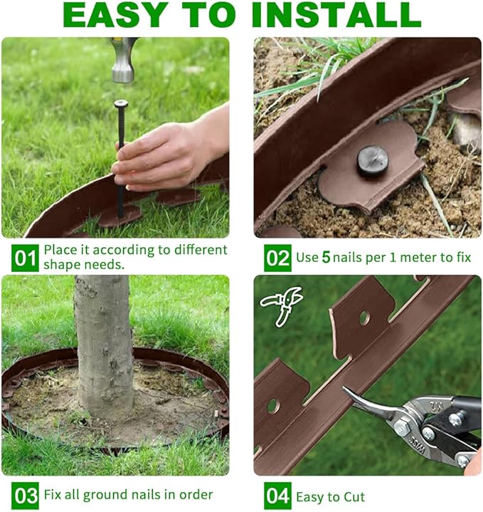 Landscape Edging 131FT,Garden Edging Borders [Extra Tall 4IN High] with 200pcs Plastic Stakes, Lawn Edging Flexible DIY Fence for Landscaping,Flower Bed,Grass,Gravel,Tree Surrounding-Brown