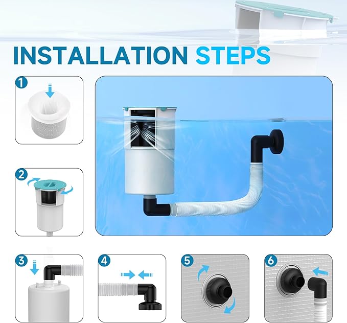 Surface Float Skimmer,No Installation Required, no Adjustable Bracket Required,Comes with 10 Filter Socks, Special Note: The Pool Pump Flow Rate Must not Exceed 2100 GPH (Turquoise)