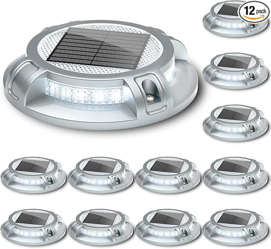 SIEDiNLAR Solar Driveway Lights Outdoor 4 Modes 40 LEDs Dock Driveway Markers Deck Light Waterproof for Step Ground Walkway Pathway Yard Garden, White/Warm Dynamic Lighting (12 Pack)