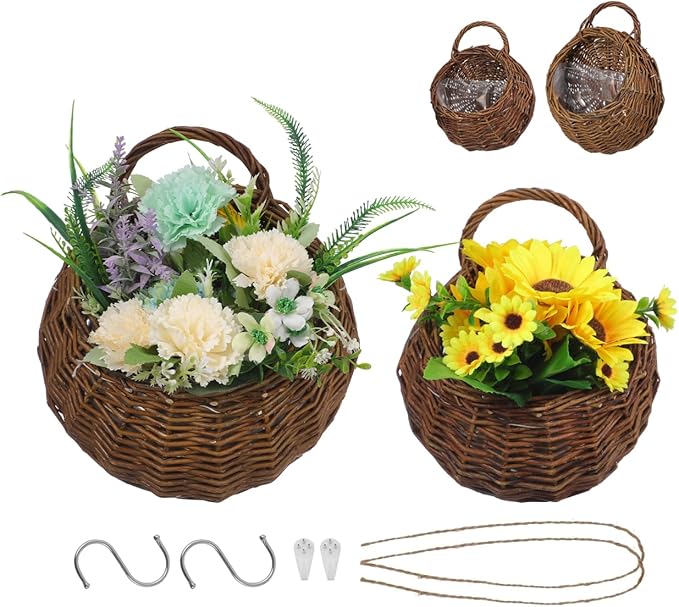 BESPORTBLE 2pcs Creative Rattan Flower Baskets Multi-Function Wall Decor for Indoor Plants Handmade Hanging Flowerpots for Home Patio and Garden Decorations