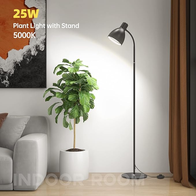 Bstrip Grow Light Lamp, 5000K Full Spectrum 25W LED Grow Light for Indoor Plants - 55" H Stand, Adjustable Angle with On/Off Switch
