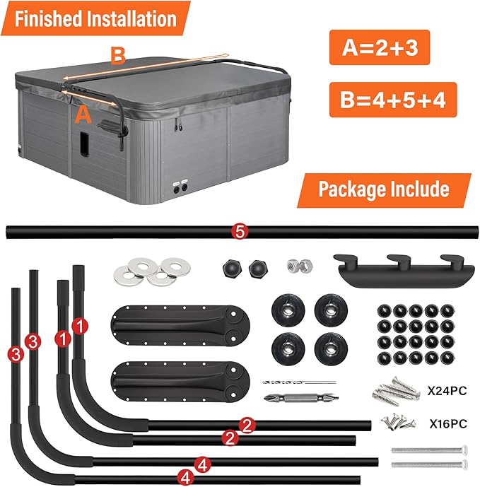 Cover Lifter, Hot Tub Cover Lifter,Pivot Top Mount Spa & Hot Tub Cover Lift Removal System Reinforced Brackets with 3 Hook Towel Rack,Fit for Most Spa Hot Tubs,Hot Tub Width Below 96"