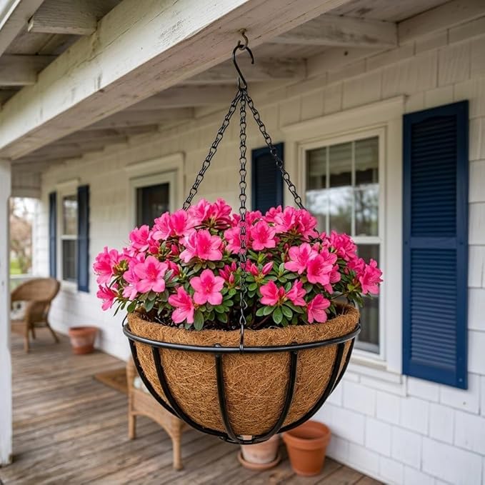 12 Inch Metal Hanging Basket with Coco Coir Liner for Flowers Planting, 2 Pack Hanging Baskets for Plants Outdoor, Round Wire Twisted Planters with Chain for Home Patio Porch Balcony Garden Decor