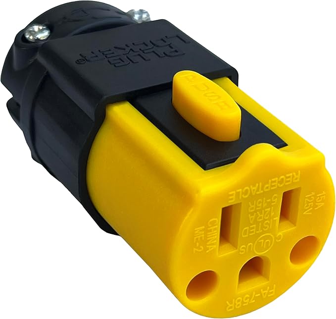 Locking Extension Cord Connector Replacement End - 15A, 125V - No More Accidental Disconnections, Indoor/Outdoor Use, Impact-Resistant (1)