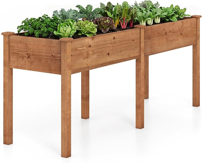 Giantex Raised Garden Bed, Elevated Wood Planter Box with Drain Hole, Gardening Planter Raised Bed for Planting Vegetables Flowers Succulents Herbs, 73" Lx23 Wx30 H