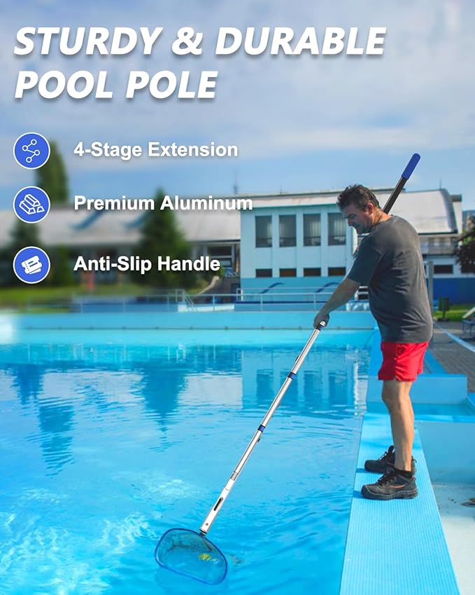 Swimming Pool Pole, Upgraded 16FT Professional Telescopic Extendable Pool Pole Aluminium Heavy Duty, Adjustable Length 4 to 16 Feet, Universal Pole for Skimmer Nets, Brushes and Vacuum Heads