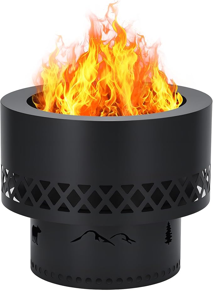 GarveeLife 19 Inch Smokeless Fire Pit, Wood Burning Outdoor Fireplace with Removable Ash Pan & Dust Bag - Ideal for Patio BBQ, Bonfire, Camping